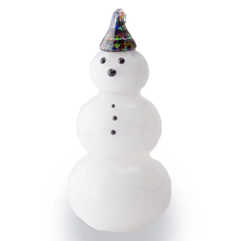 Snowman with Purple Hat Handblown Glass Decoration