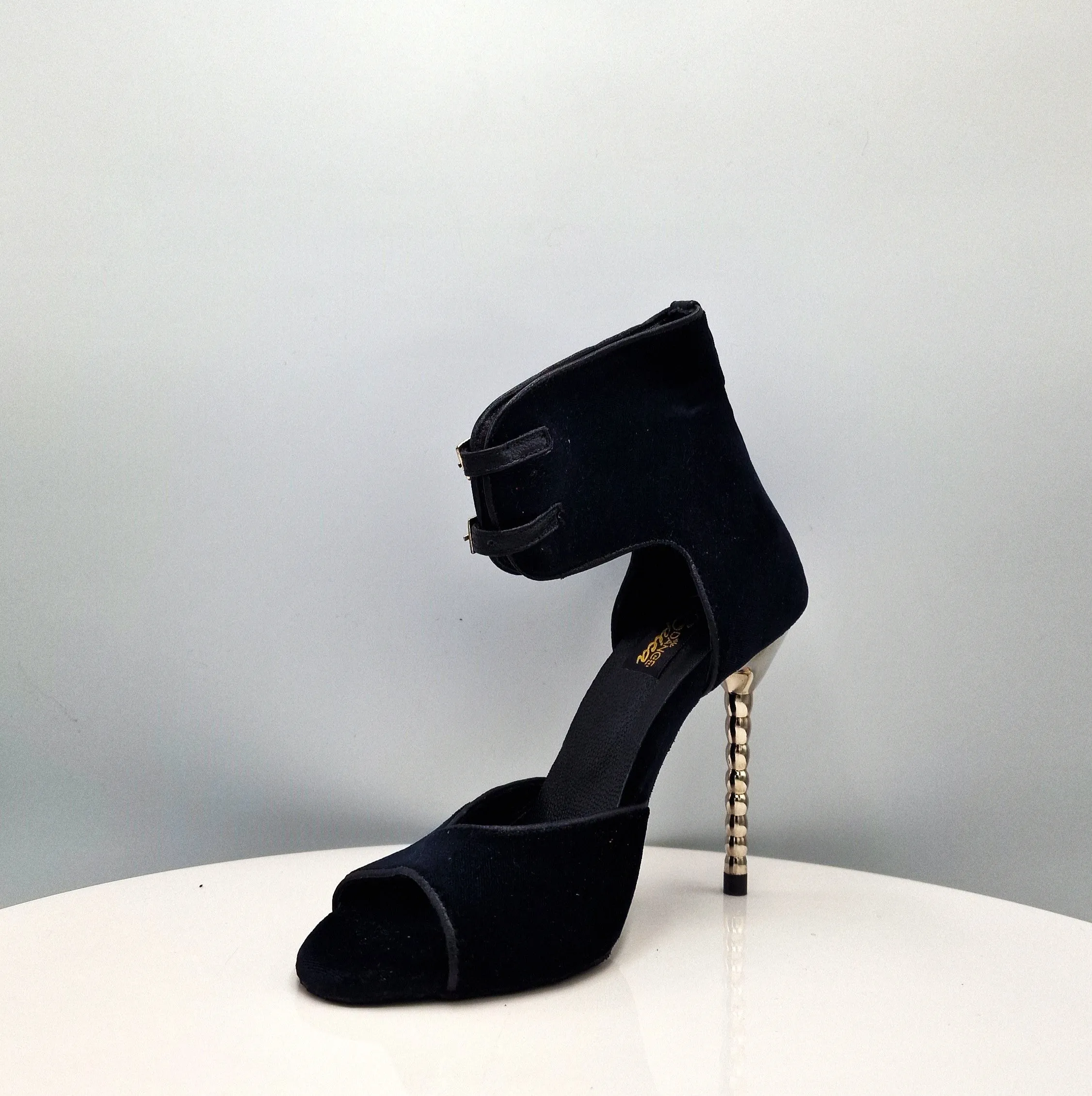 Spica Black Suede Spiral Heel 9cm