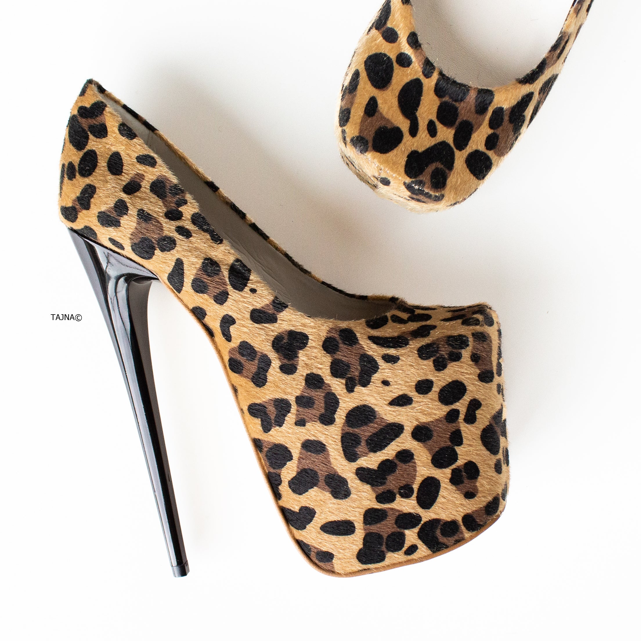 Square Toe Platform High Heel Pumps Leopard