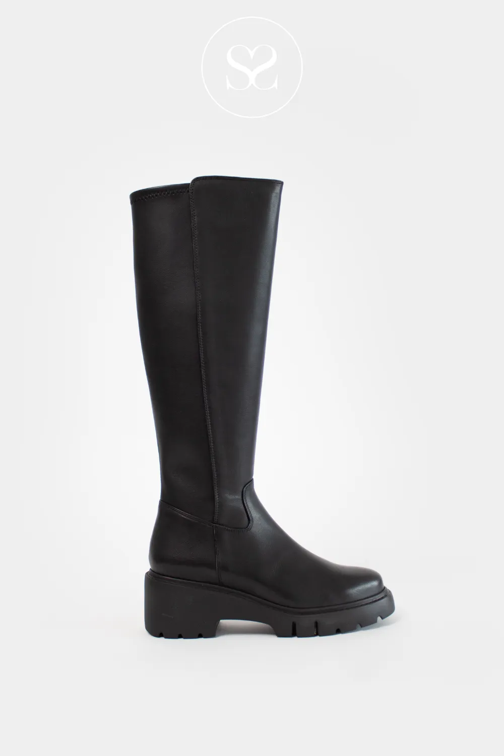 UNISA JACE BLACK LEATHER CHUNKY KNEE HIGH BOOTS