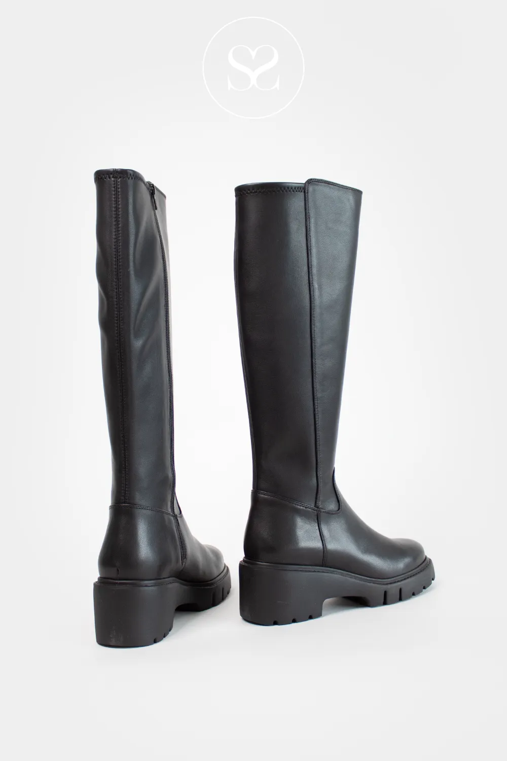 UNISA JACE BLACK LEATHER CHUNKY KNEE HIGH BOOTS