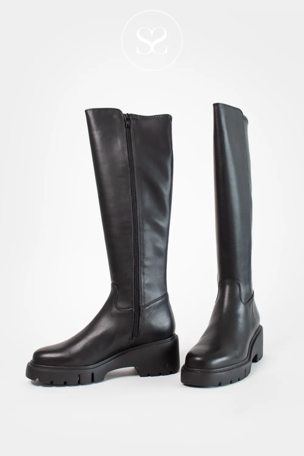 UNISA JACE BLACK LEATHER CHUNKY KNEE HIGH BOOTS