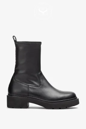 UNISA JEKERI BLACK LEATHER CHUNKY BLOCK HEEL BOOTS