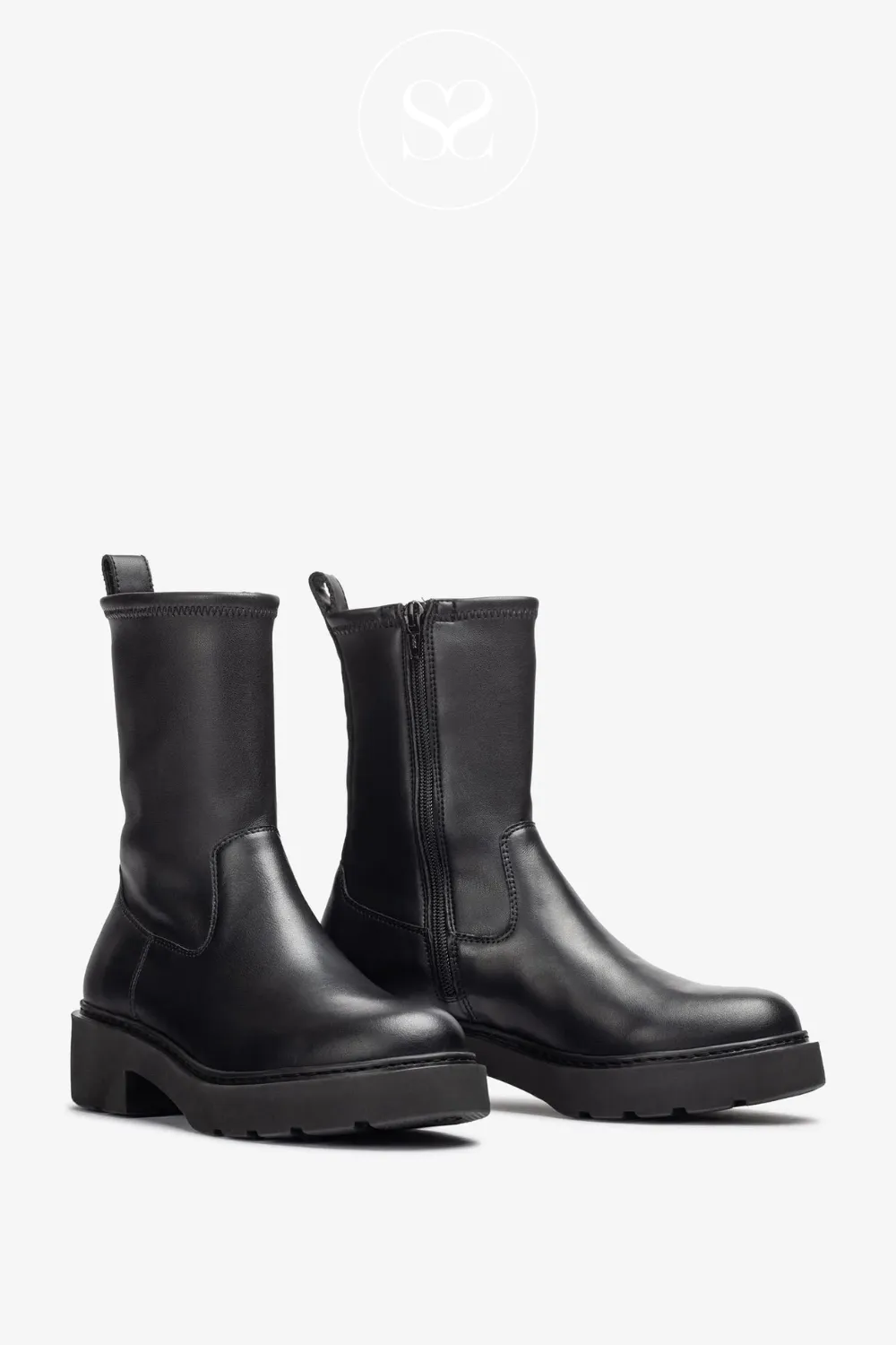 UNISA JEKERI BLACK LEATHER CHUNKY BLOCK HEEL BOOTS