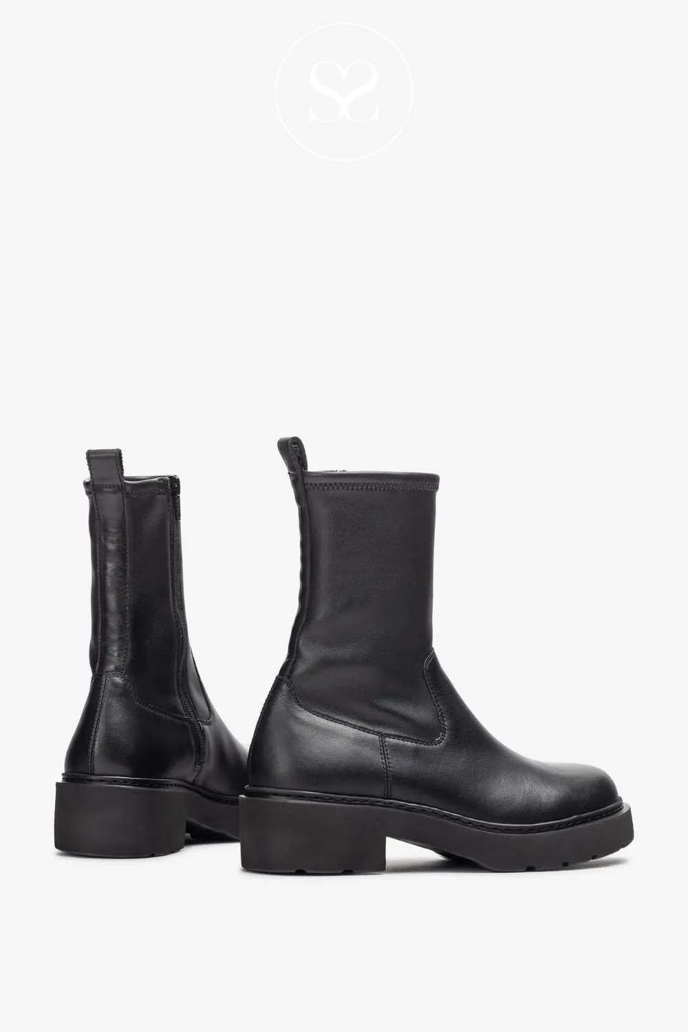 UNISA JEKERI BLACK LEATHER CHUNKY BLOCK HEEL BOOTS