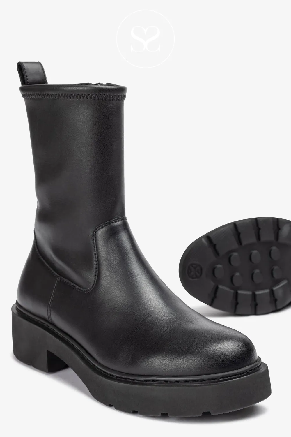 UNISA JEKERI BLACK LEATHER CHUNKY BLOCK HEEL BOOTS