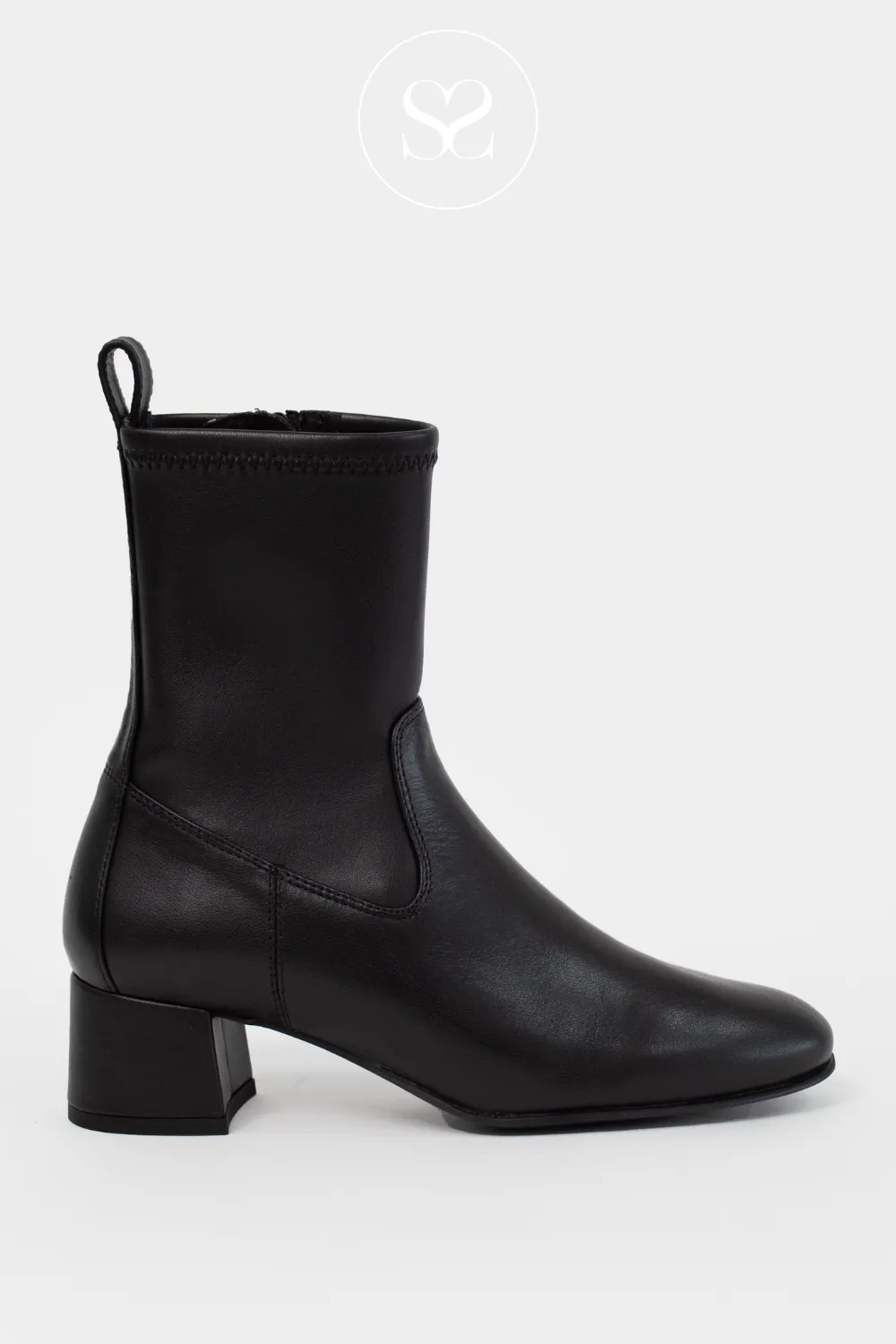 UNISA LEMICO BLACK LEATHER BLOCK HEEL SOCK BOOTS