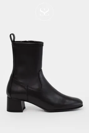 UNISA LEMICO BLACK LEATHER BLOCK HEEL SOCK BOOTS