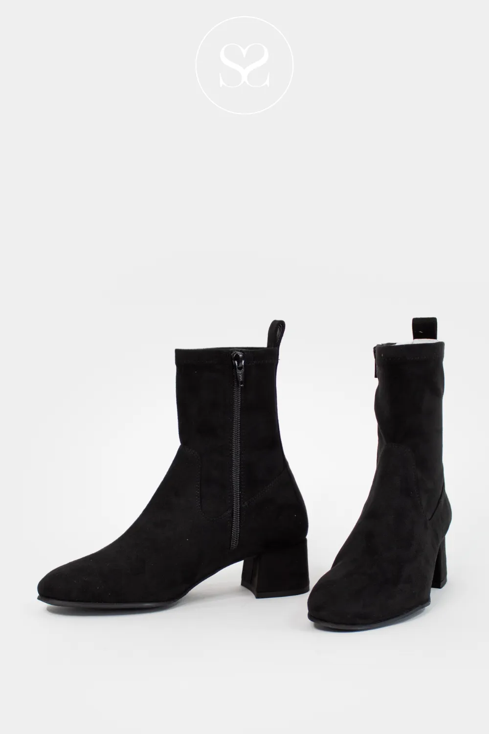 UNISA LEMICO BLACK SUEDE BLOCK HEEL SOCK BOOTS