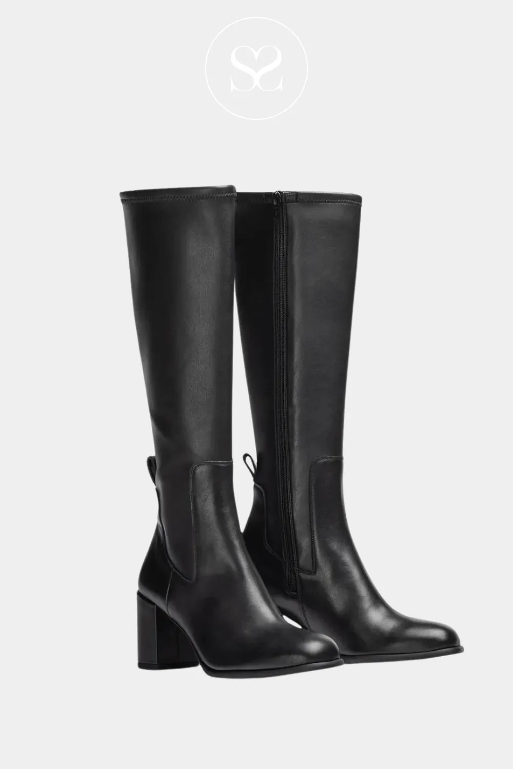 UNISA NEMIR BLACK LEATHER WESTERN STYLE BLOCK HEEL KNEE HIGH BOOTS