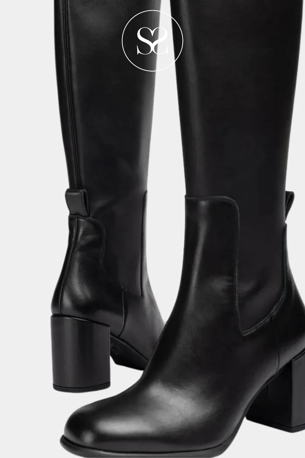 UNISA NEMIR BLACK LEATHER WESTERN STYLE BLOCK HEEL KNEE HIGH BOOTS