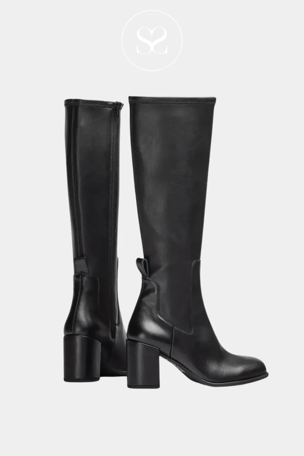 UNISA NEMIR BLACK LEATHER WESTERN STYLE BLOCK HEEL KNEE HIGH BOOTS