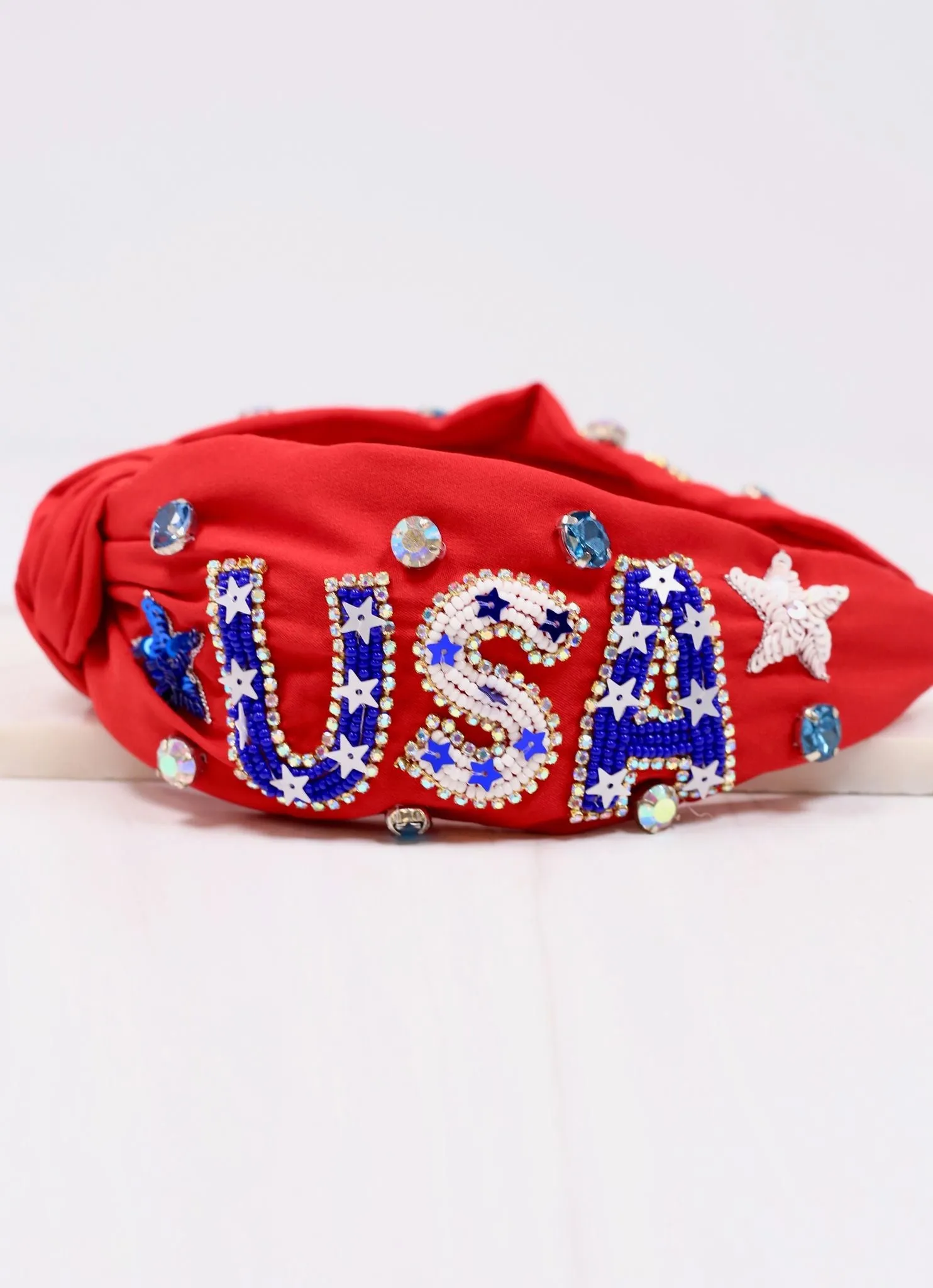 USA Embellished Headband RED