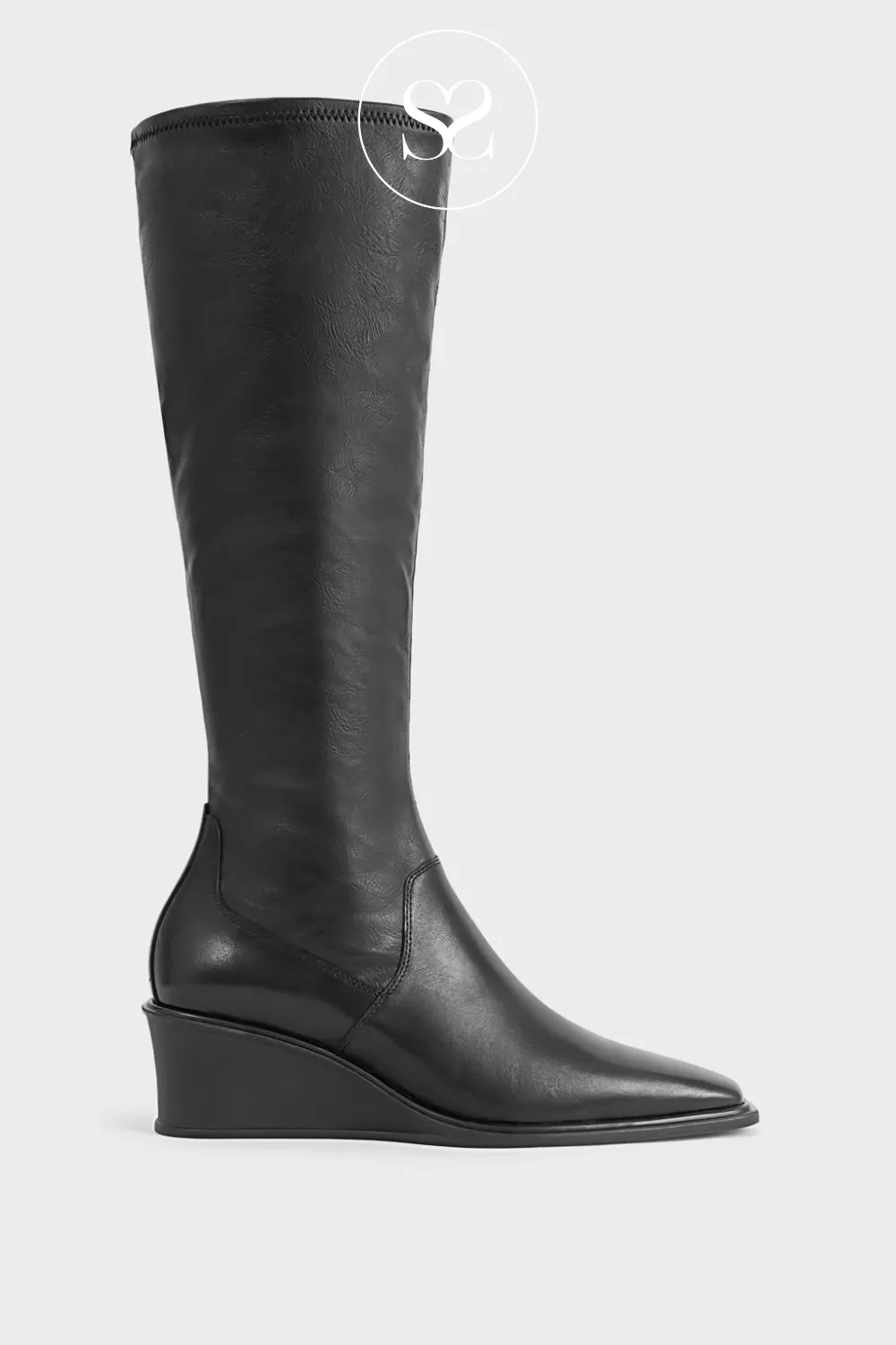 VAGABOND AINO 5829-102 BLACK LEATHER WEDGE KNEE HIGH BOOTS