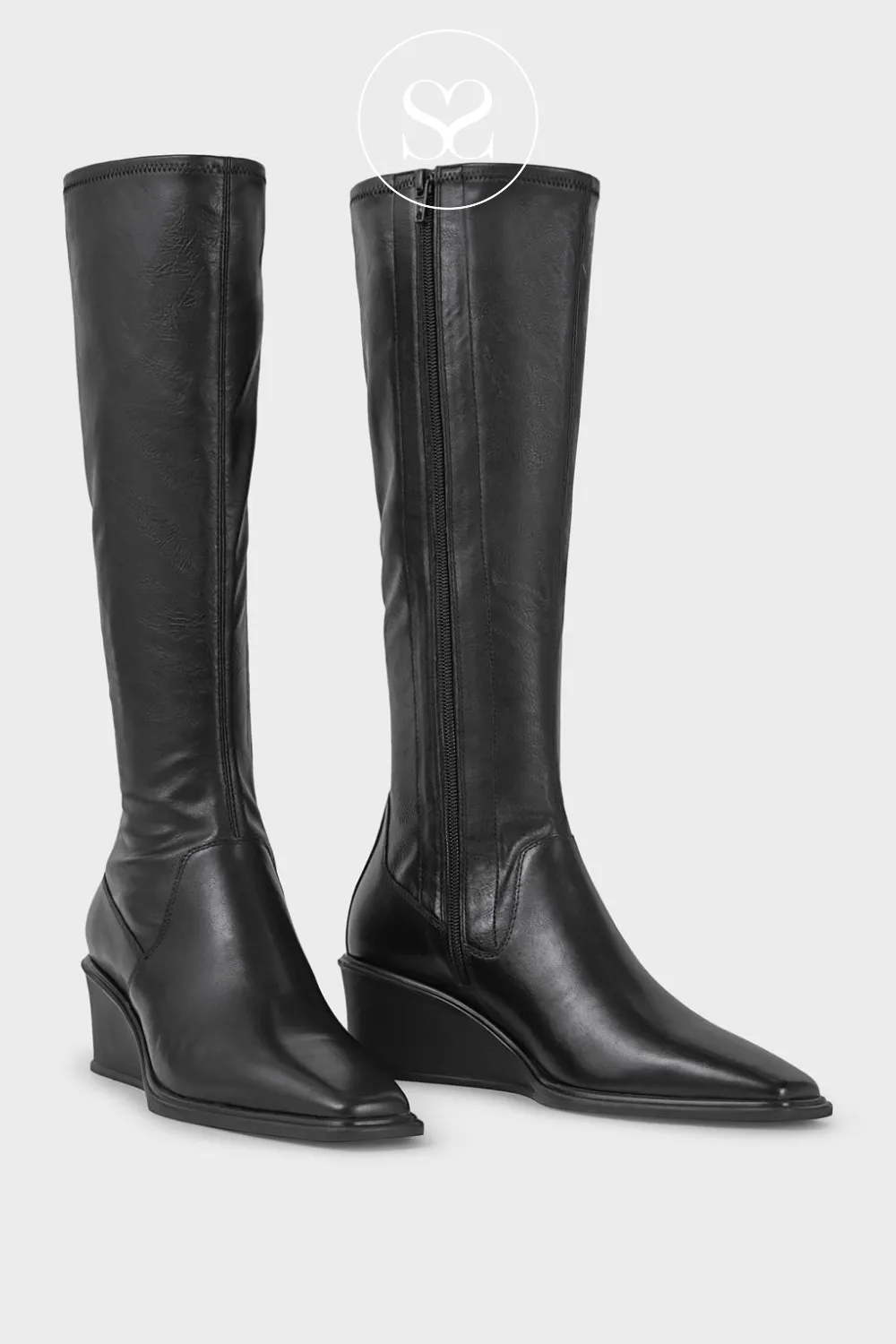 VAGABOND AINO 5829-102 BLACK LEATHER WEDGE KNEE HIGH BOOTS