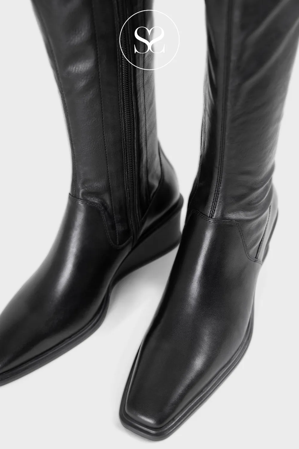 VAGABOND AINO 5829-102 BLACK LEATHER WEDGE KNEE HIGH BOOTS