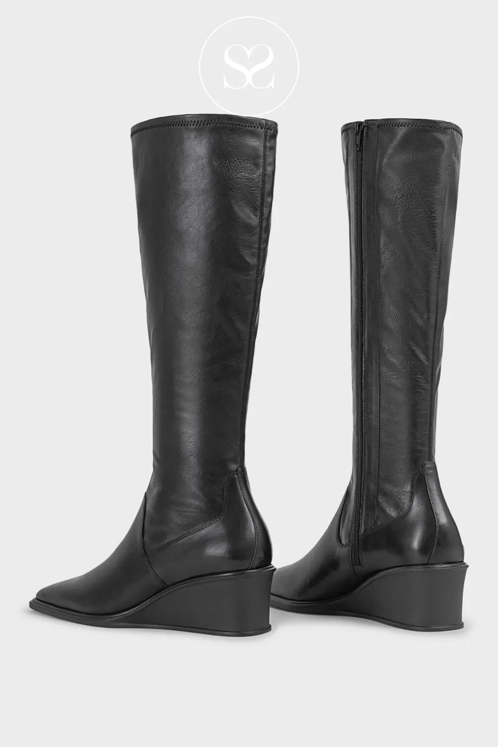 VAGABOND AINO 5829-102 BLACK LEATHER WEDGE KNEE HIGH BOOTS