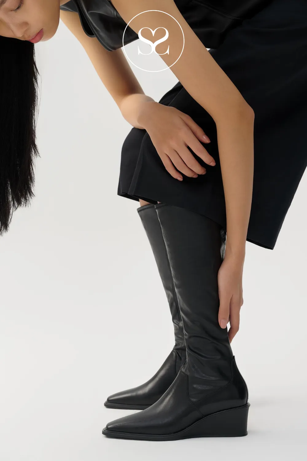 VAGABOND AINO 5829-102 BLACK LEATHER WEDGE KNEE HIGH BOOTS