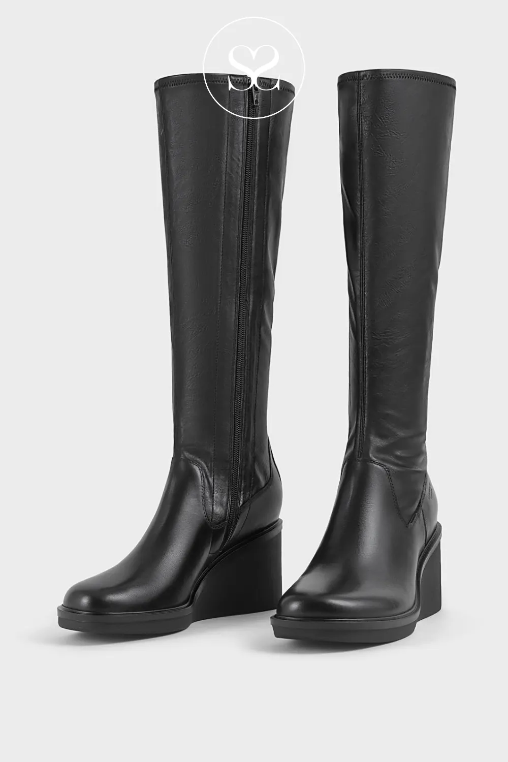 VAGABOND DEENA 5832-202 BLACK LEATHER KNEE HIGH WEDGE  BOOTS