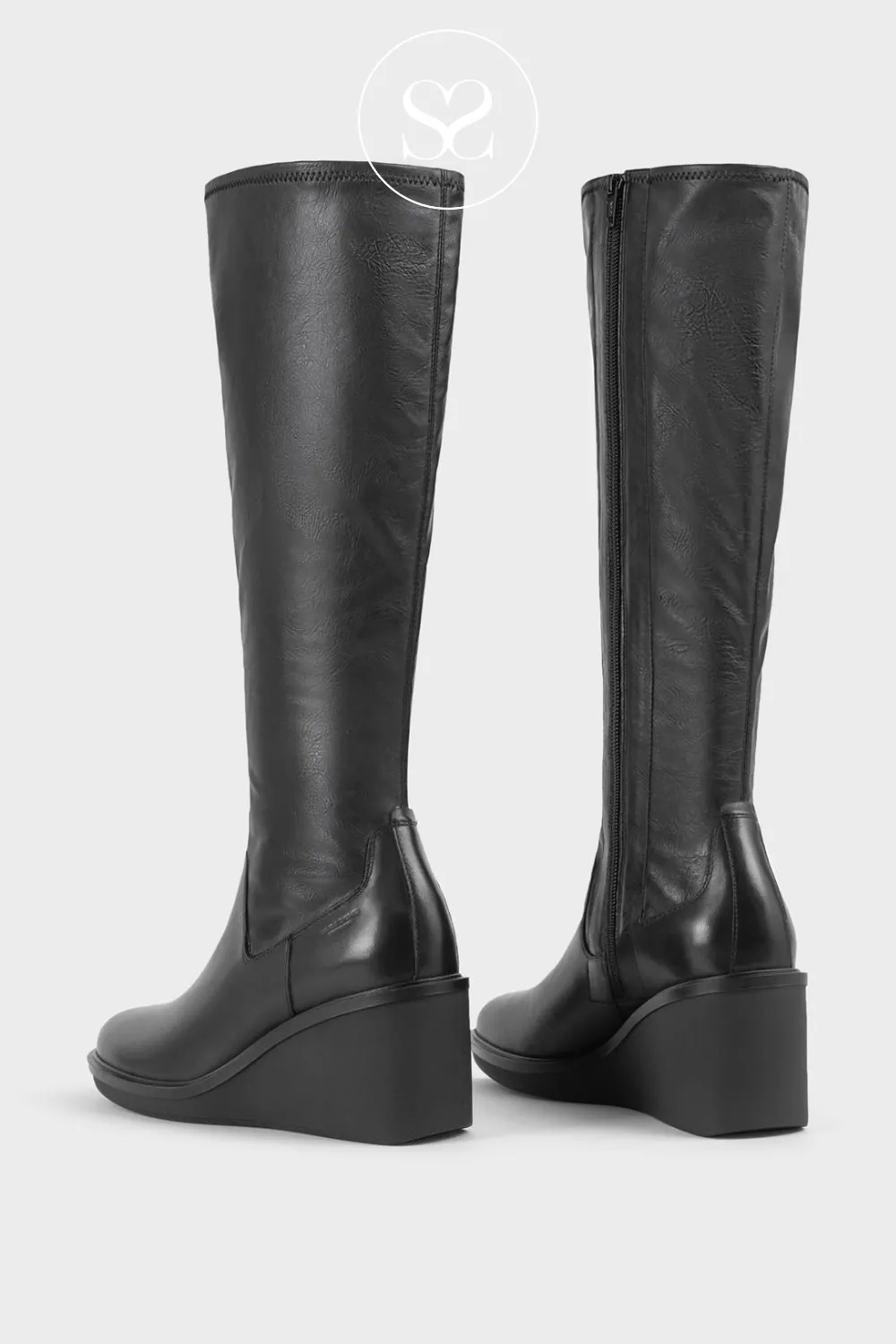 VAGABOND DEENA 5832-202 BLACK LEATHER KNEE HIGH WEDGE  BOOTS