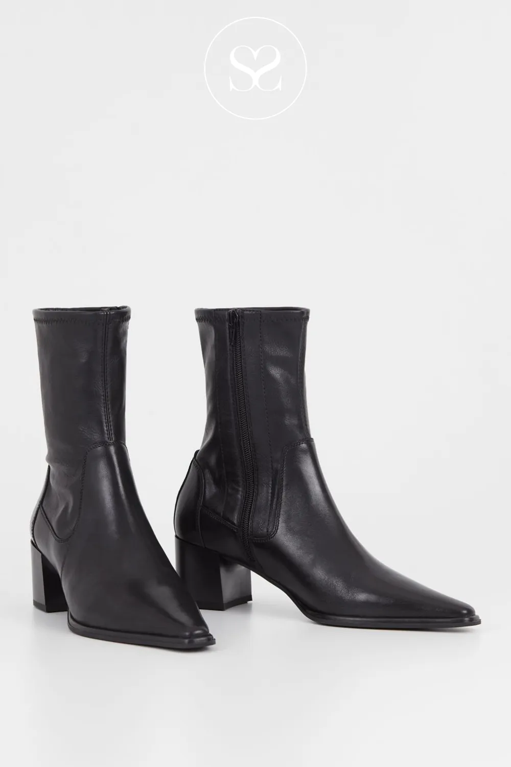 VAGABOND GISELLE 5654-202 BLACK LEATHER POINTED TOE SOCK BOOTS