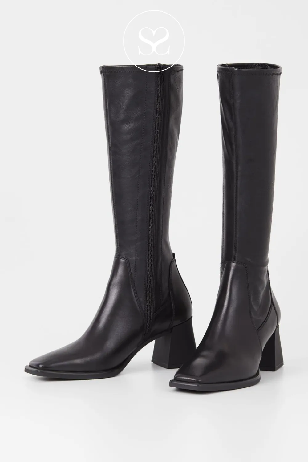 VAGABOND HEDDA 5602-202 BLACK LEATHER BLOCK HEEL KNEE HIGH BOOTS