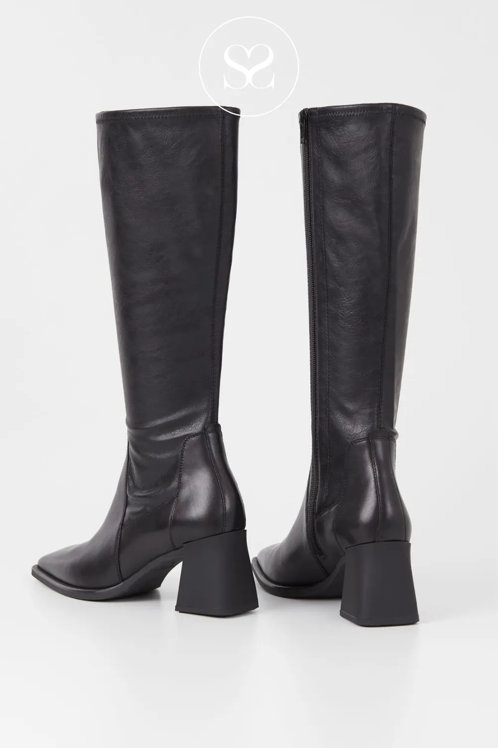 VAGABOND HEDDA 5602-202 BLACK LEATHER BLOCK HEEL KNEE HIGH BOOTS