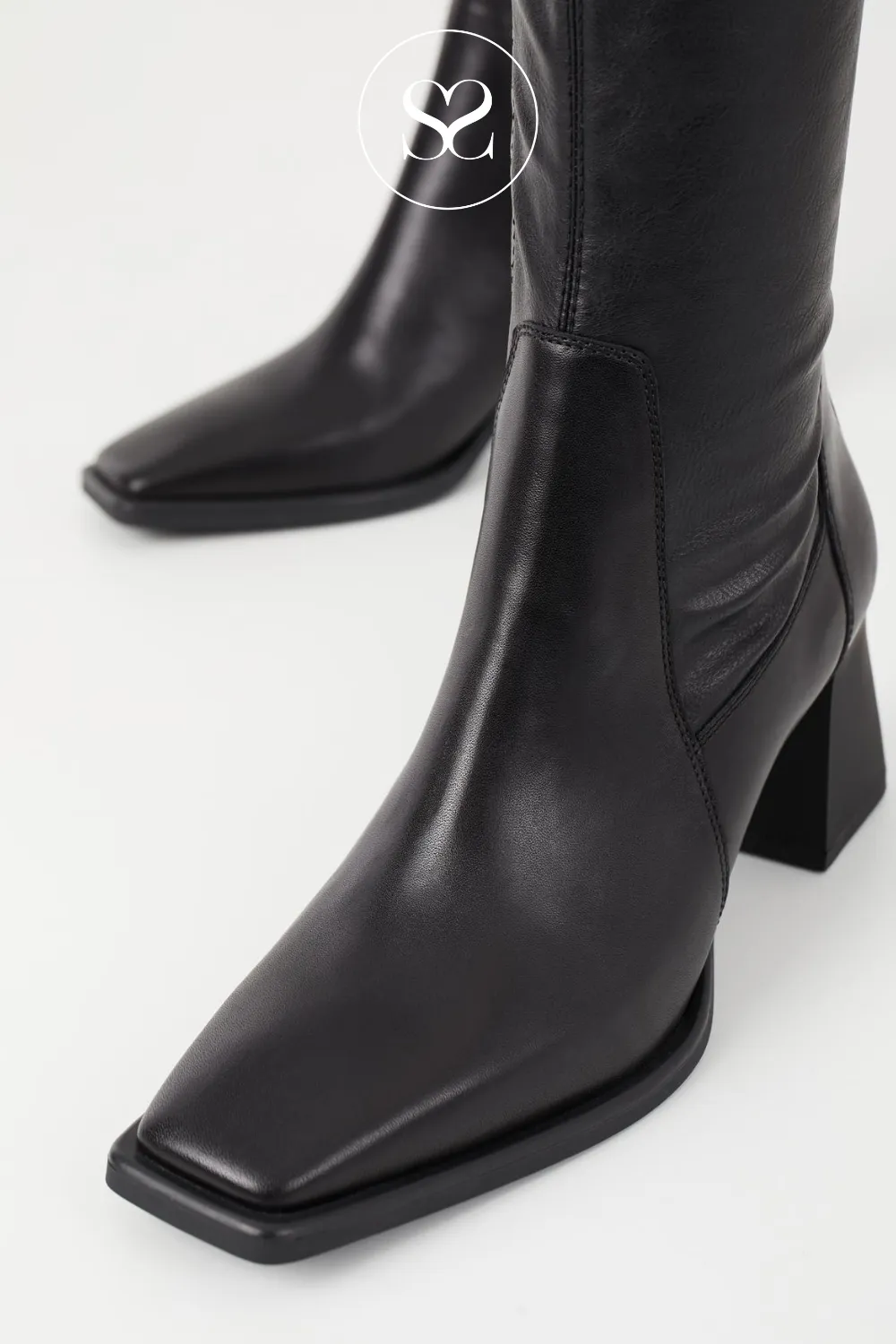 VAGABOND HEDDA 5602-202 BLACK LEATHER BLOCK HEEL KNEE HIGH BOOTS