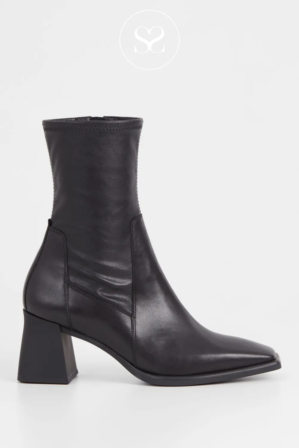 VAGABOND HEDDA 5602-302 BLACK LEATHER BLOCK HEEL SOCK BOOTS