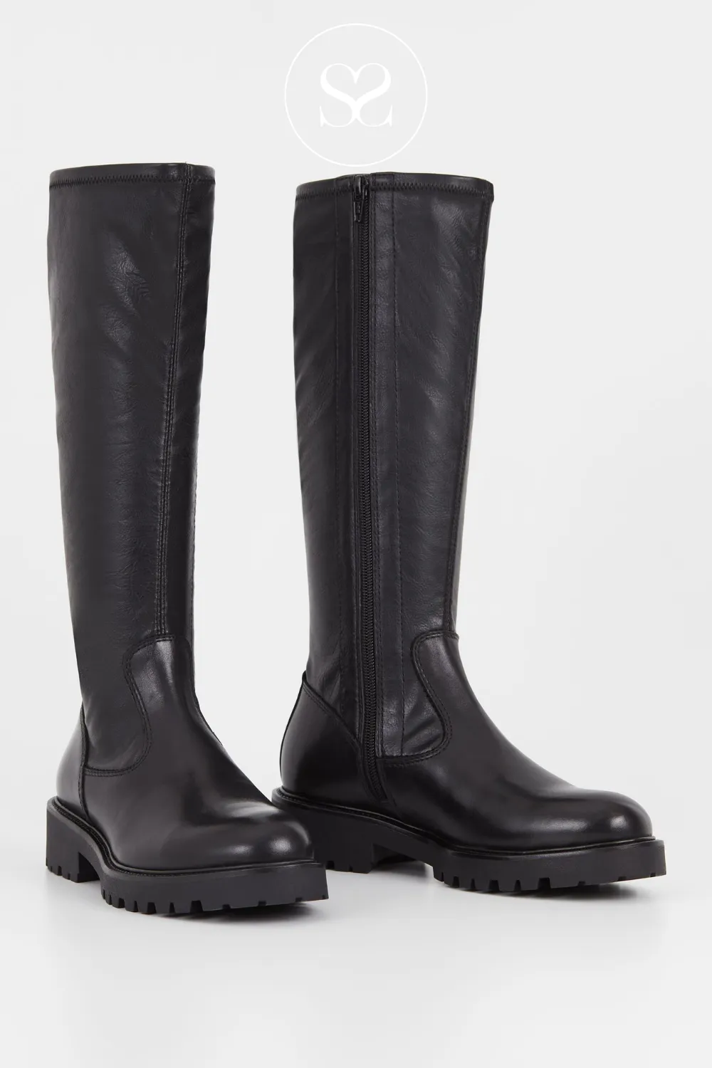 VAGABOND KENOVA 5641-102 BLACK STRETCH LEATHER FLAT KNEE HIGH BOOTS