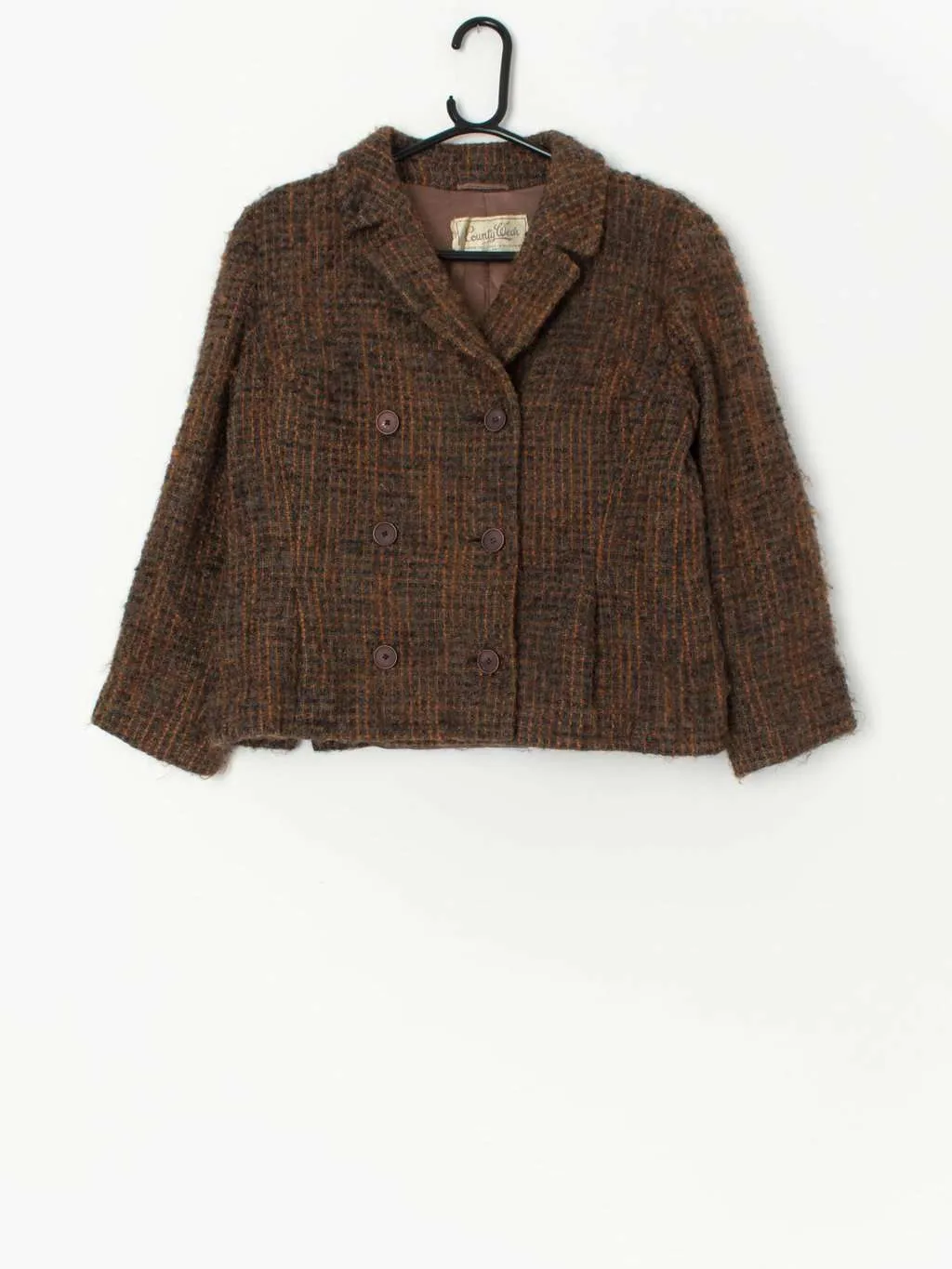 Vintage tweed jacket in orange and brown – Medium