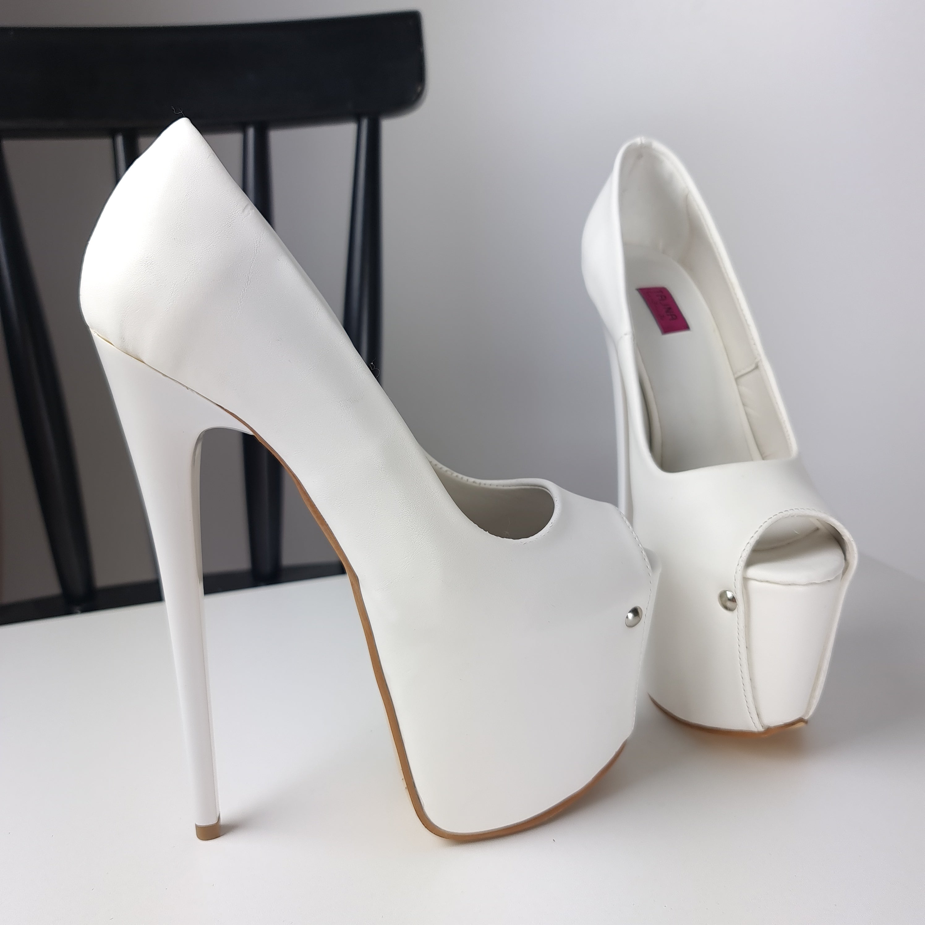 White Matte Open Toe High Heel Pumps