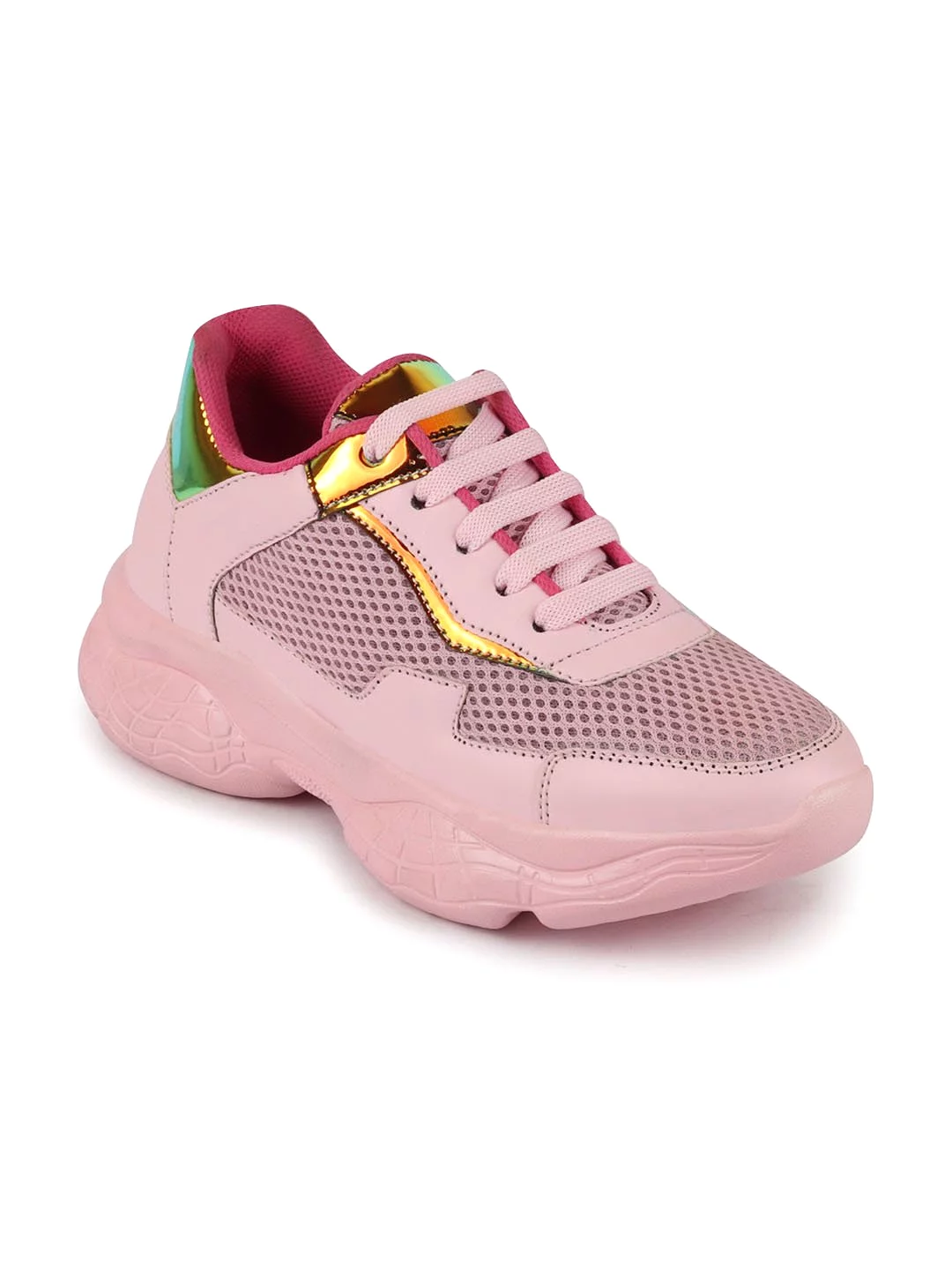 Women Pink Sports & Outdoor Lace Up Running Shoes