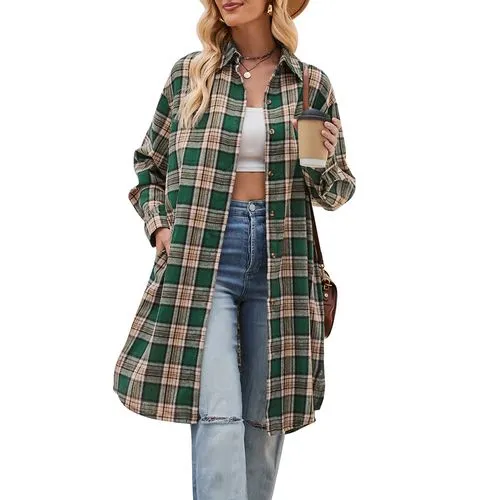 Women's Coat Long Sleeve Blouses Pocket Streetwear Plaid