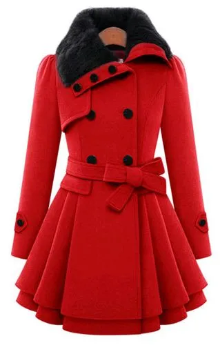 Women's Fashion Solid Color Double Breasted Woolen Coat