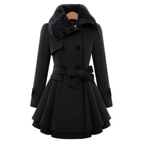 Women's Fashion Solid Color Double Breasted Woolen Coat