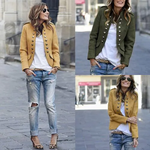 Women's Fashion Solid Color Patchwork Button Double Breasted Coat