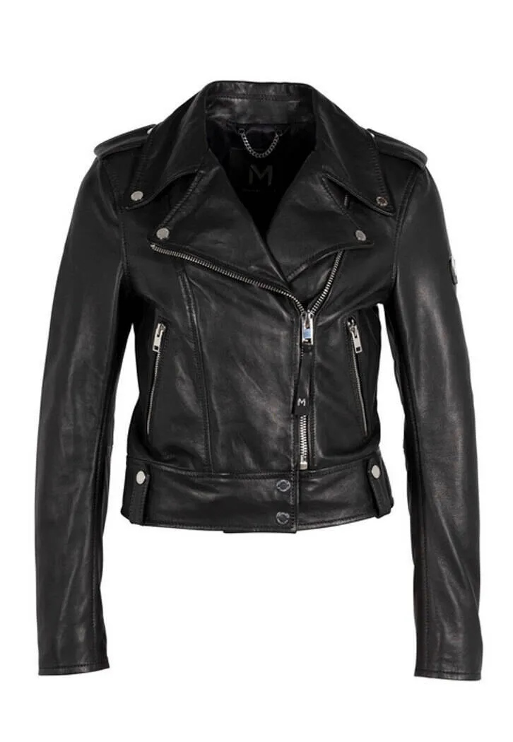 Women's black leather jacket lunah biker style