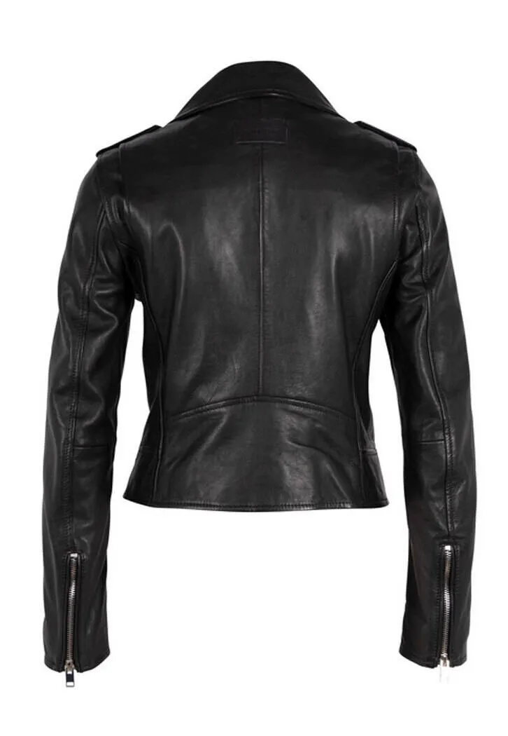 Women's black leather jacket lunah biker style