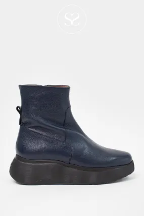 WONDERS A-3616 NAVY LEATHER WEDGE ANKLE BOOTS