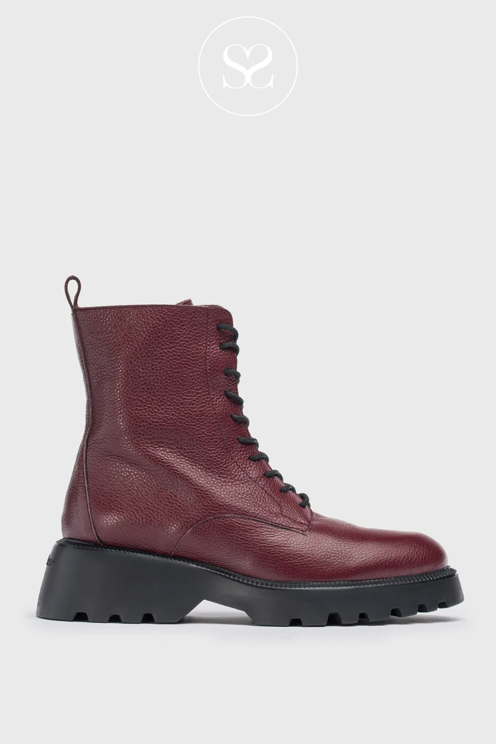 WONDERS C-7502 DARK WINE LEATHER MILITARY ANKLE BOOTS