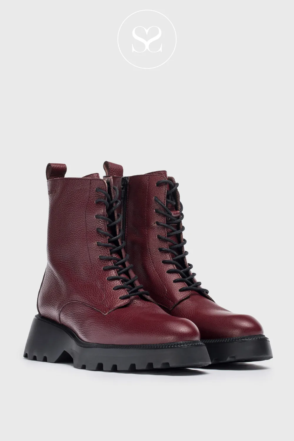 WONDERS C-7502 DARK WINE LEATHER MILITARY ANKLE BOOTS