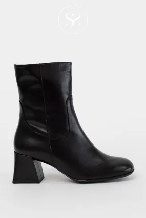 WONDERS H-6212 BLACK LEATHER BLOCK HEEL ANKLE BOOTS