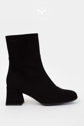 WONDERS H-6212 BLACK SUEDE BLOCK HEEL ANKLE BOOTS