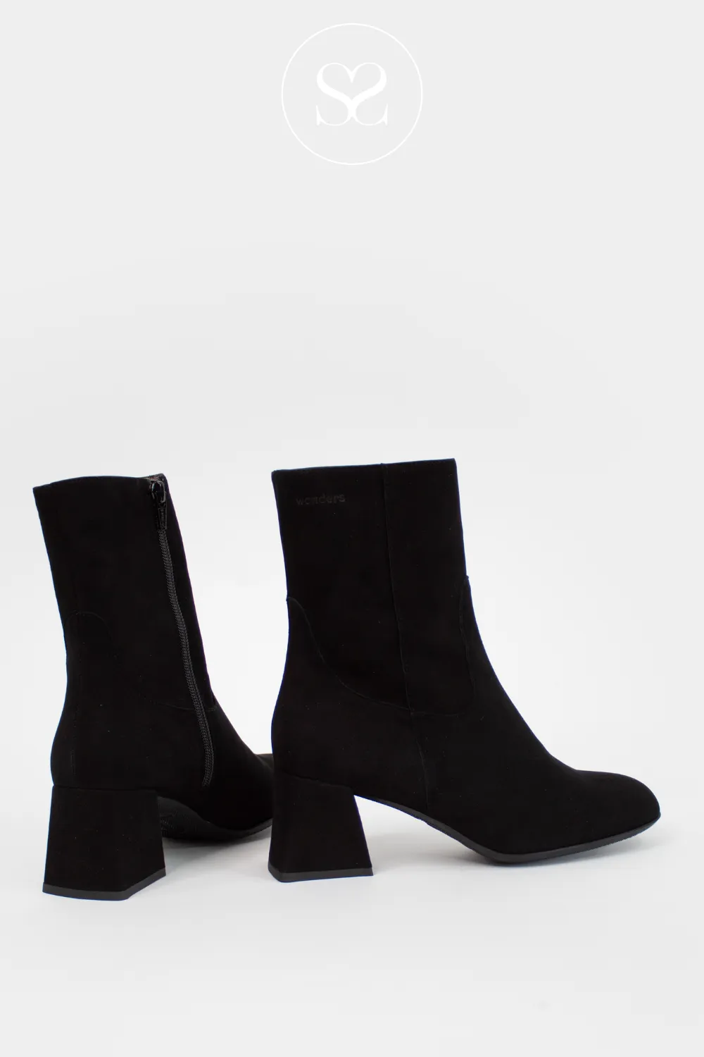 WONDERS H-6212 BLACK SUEDE BLOCK HEEL ANKLE BOOTS