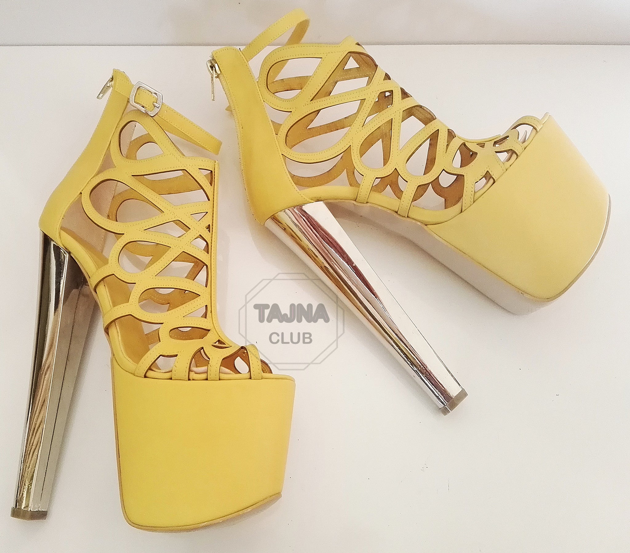 Yellow Cage Platform  High Heel Platform Shoes